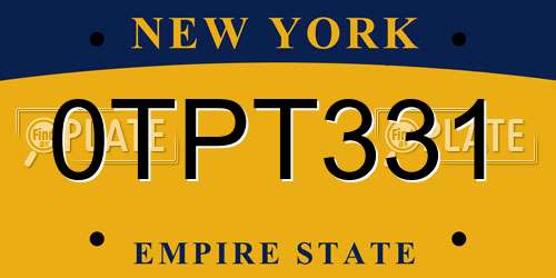 0TPT331 New York License Plate