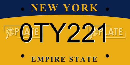0TY221 New York License Plate