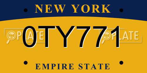 0TY771 New York License Plate