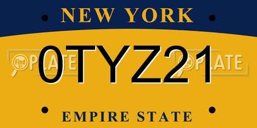 0TYZ21 New York License Plate