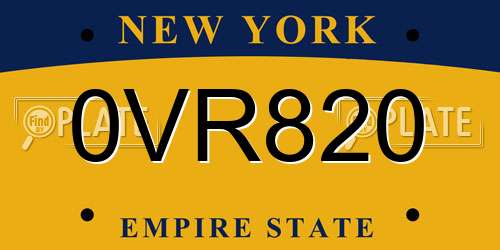 0VR820 New York License Plate