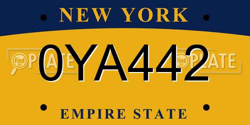 0YA442 New York License Plate