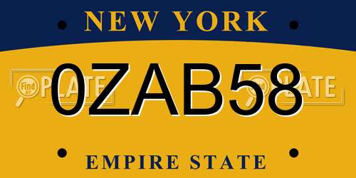 0ZAB58 New York License Plate