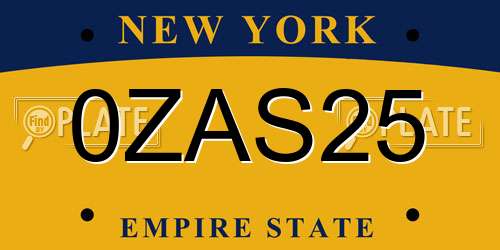 0ZAS25 New York License Plate