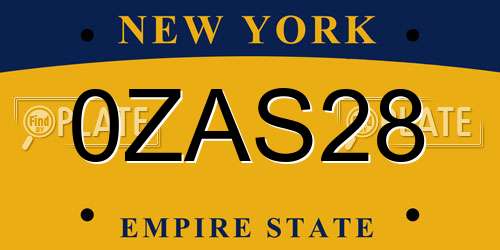 0ZAS28 New York License Plate