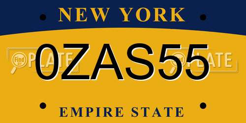 0ZAS55 New York License Plate
