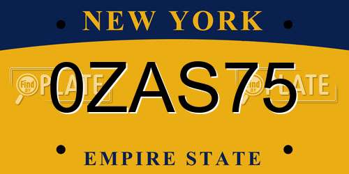 0ZAS75 New York License Plate