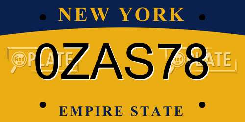 0ZAS78 New York License Plate