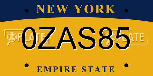 0ZAS85 New York License Plate
