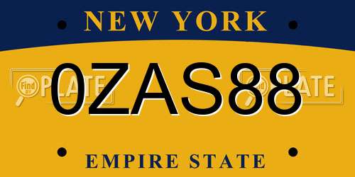0ZAS88 New York License Plate