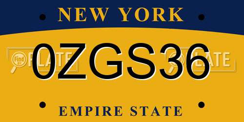 0ZGS36 New York License Plate