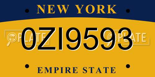 0ZI9593 New York License Plate