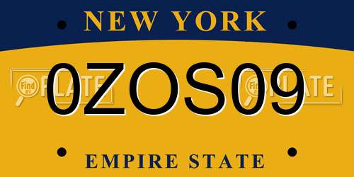 0ZOS09 New York License Plate