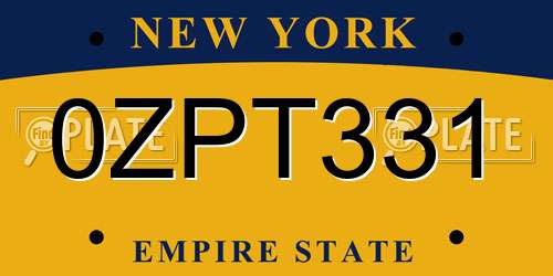 0ZPT331 New York License Plate