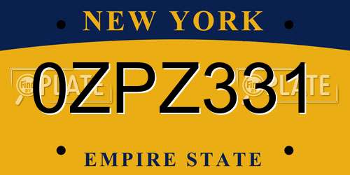 0ZPZ331 New York License Plate