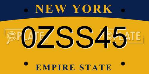 0ZSS45 New York License Plate
