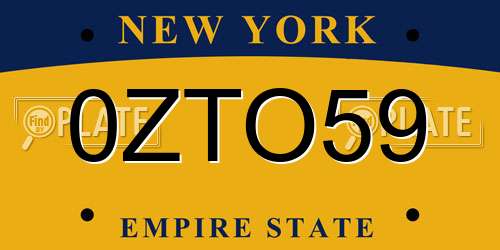 0ZTO59 New York License Plate