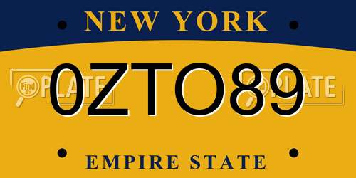 0ZTO89 New York License Plate