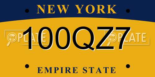 100QZ7 New York License Plate