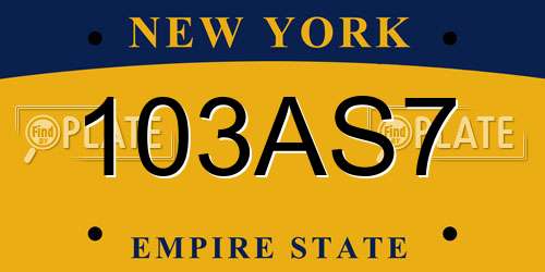 103AS7 New York License Plate