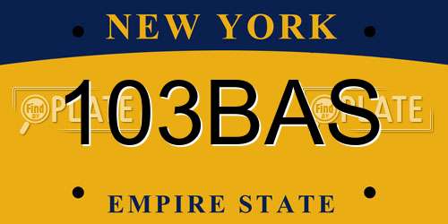 103BAS New York License Plate