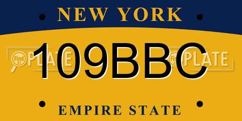 109BBC New York License Plate