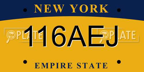 116AEJ New York License Plate