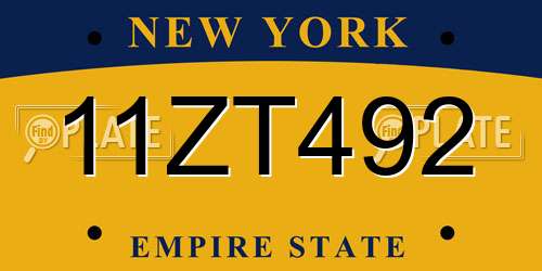 11ZT492 New York License Plate