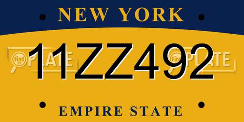 11ZZ492 New York License Plate