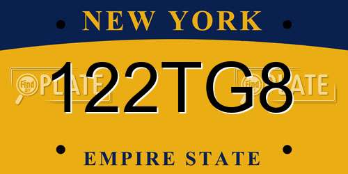 122TG8 New York License Plate