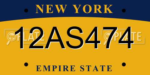 12AS474 New York License Plate