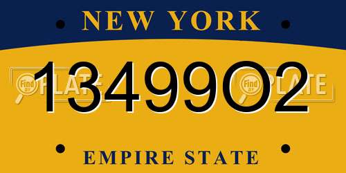 13499O2 New York License Plate