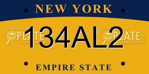 134AL2 New York License Plate