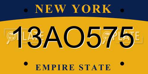 13AO575 New York License Plate