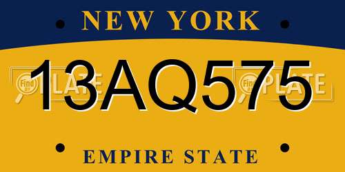 13AQ575 New York License Plate