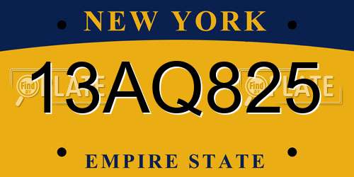 13AQ825 New York License Plate