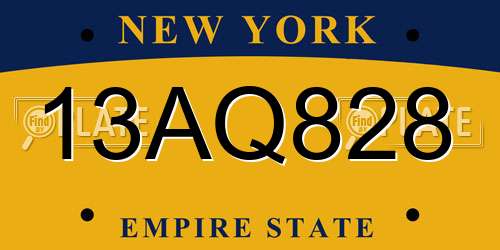 13AQ828 New York License Plate