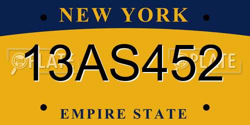 13AS452 New York License Plate