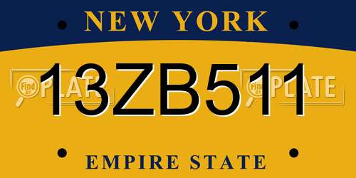 13ZB511 New York License Plate