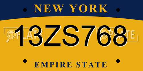 13ZS768 New York License Plate
