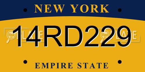 14RD229 New York License Plate