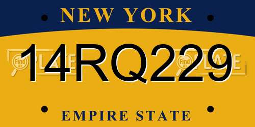 14RQ229 New York License Plate