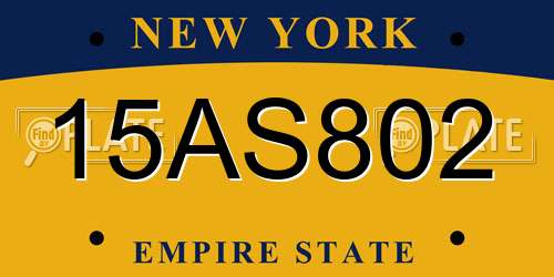 15AS802 New York License Plate