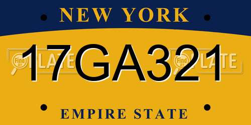 17GA321 New York License Plate