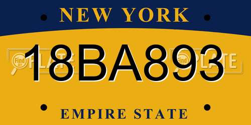 18BA893 New York License Plate