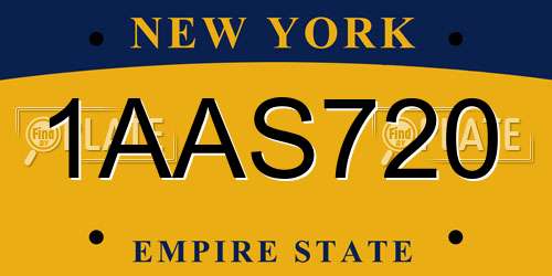 1AAS720 New York License Plate