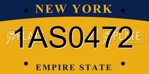 1AS0472 New York License Plate