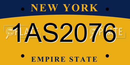 1AS2076 New York License Plate
