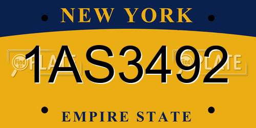 1AS3492 New York License Plate