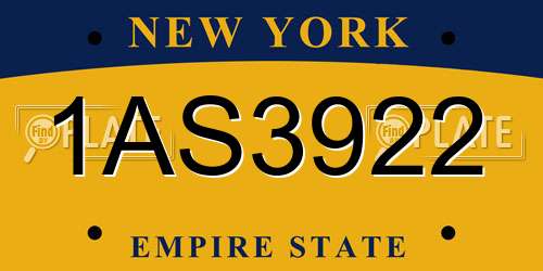 1AS3922 New York License Plate